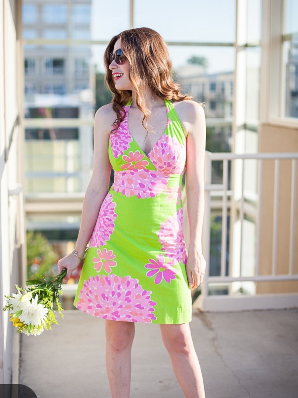 Vintage Lilly Pulitzer Halter Dress Pink Green Floral Size 8